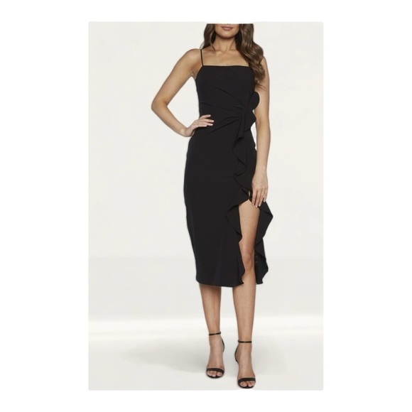 BARDOT Rona Ruffle Midi Dress - Black - Picture 1 of 7
